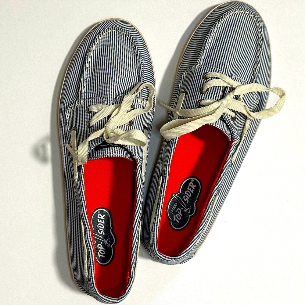 Sperry Top-Sider Blue and White Striped Boat Shoes New Women's Size‎ 8.5M Summer - Picture 10 of 15